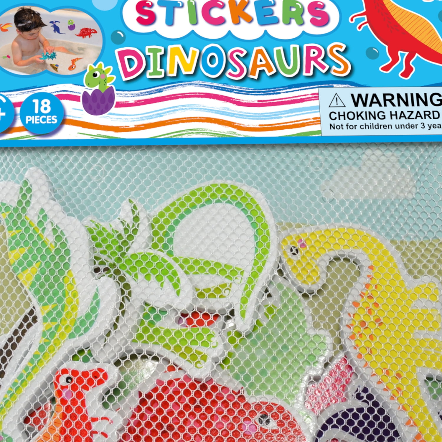 Buddy & Barney: Bath Time Stickers - Dinosaurs - 18 Foam Dino Character Pieces, Suction Cup Mesh Storage Bag, Prehistoric Play, Water Toy, Kids 3+