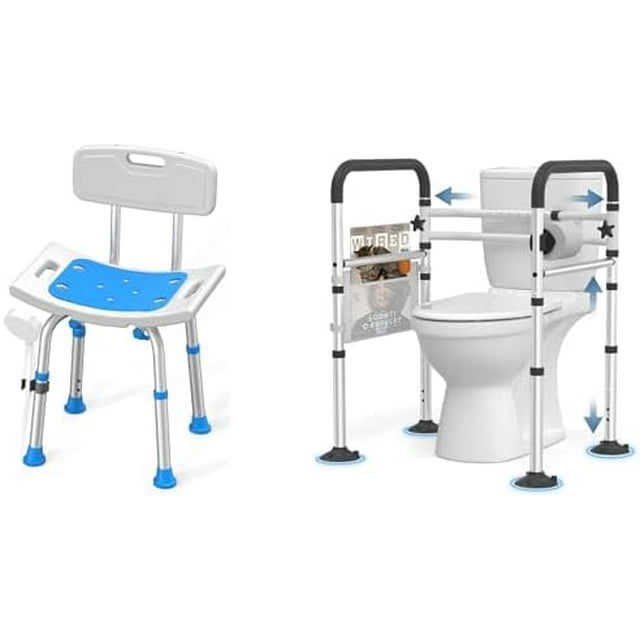 Toilet Safety Rails for Seniors and Shower Chair for Inside Shower with Removable Back