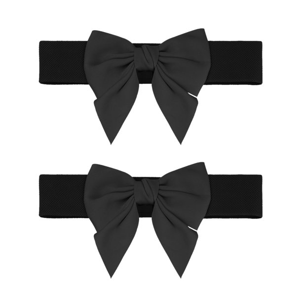 Cinturones elásticos anchos de 2 piezas para mujer Elerevyo, decoración de cinturón con lazo, cinturones versátiles de moda 27.6x2.3" Negro+Negro