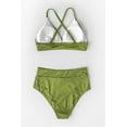 thumbnail image 4 of Women's Lime Green Textured Adjustable Shoulder Triangle High Waisted Bikini Sets, 4 of 4