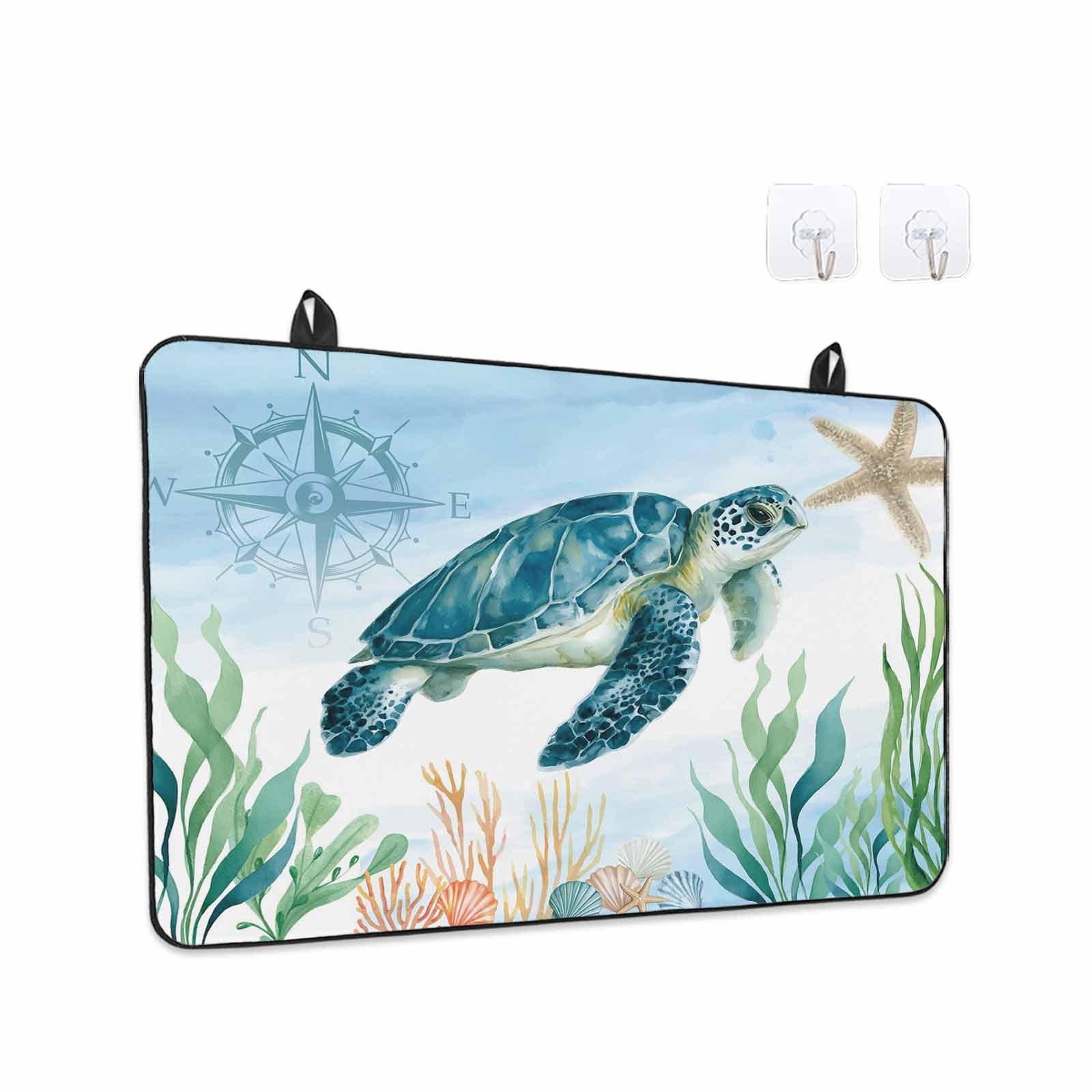 Sea Turtle Coastal Stove Top Cover for Electric Stove, Heat-proof & Non Slip Glass Top Stove Cover Protector, Summer Beach Nautical Starfish Compass Kitchen Flat Cooktop Rubber Mat 24x21 Inches