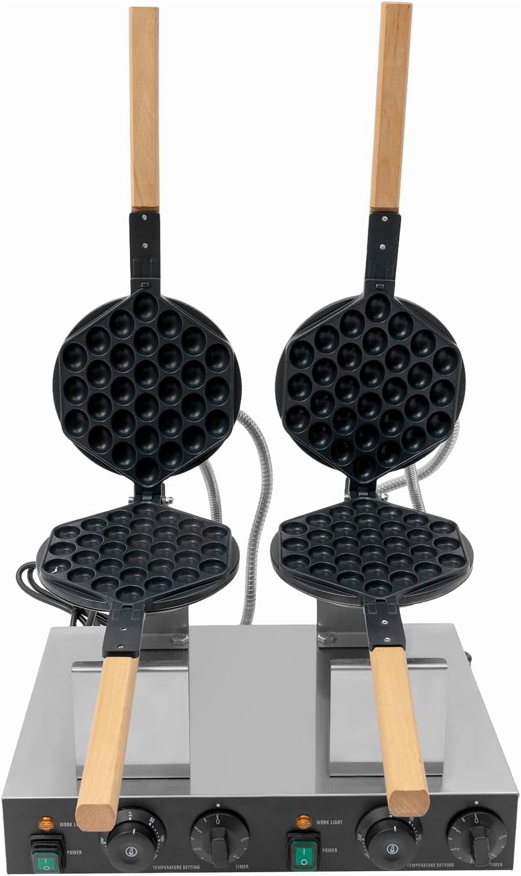 Commercial Bubble Waffle Maker, 2830W Double-head Egg Bubble Puff Maker with Wooden Handles, Stainless Steel Baker with Non-Stick Coating, Electric Non stick Hong Kong Egg Waffler Griddle