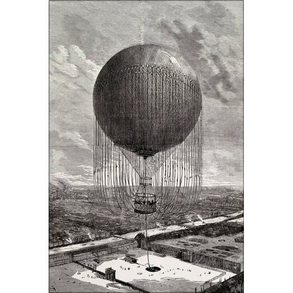 24"x36" Gallery Poster, Hot air balloon in the Tuileries Gardens, at the 1878 World Fair