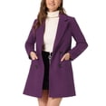 thumbnail image 1 of Abrigo de trench de longitud media con cinturón y doble botonadura para mujer Inspire Chic en púrpura profundo, 1 of 6