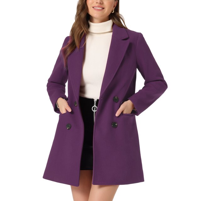 INSPIRE CHIC Manteau Trench Mi-Long pour Femme à Revers Cranté, Double Boutonnage, Ceinturé, S Violet Foncé