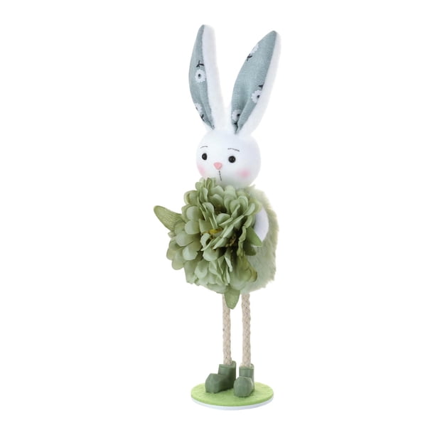 Conejito de Pascua de pie con flor, muñeco decorativo, accesorio para fotos, regalo Verde
