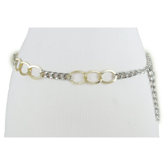 New Women Silver Metal Chain Gold Chunky Thick Links Bling Fashion Belt Soie XS S M