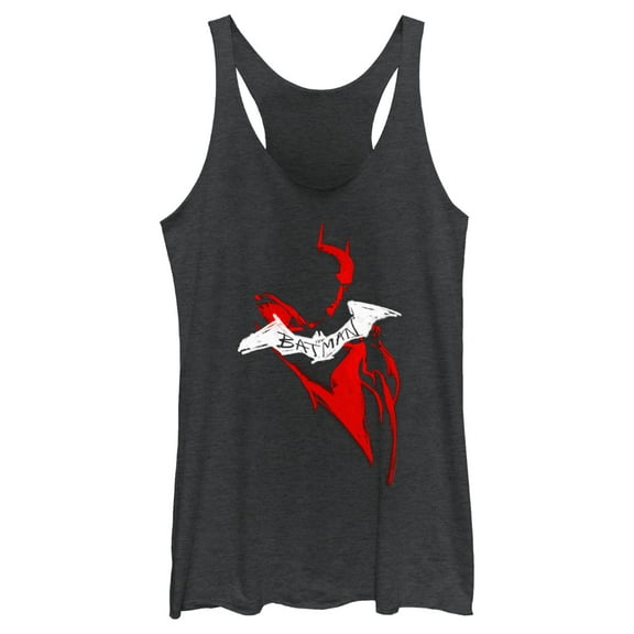 Women's The Batman Artistic Red & White Graffiti  Racerback Tank Top Black Heather 2X Large