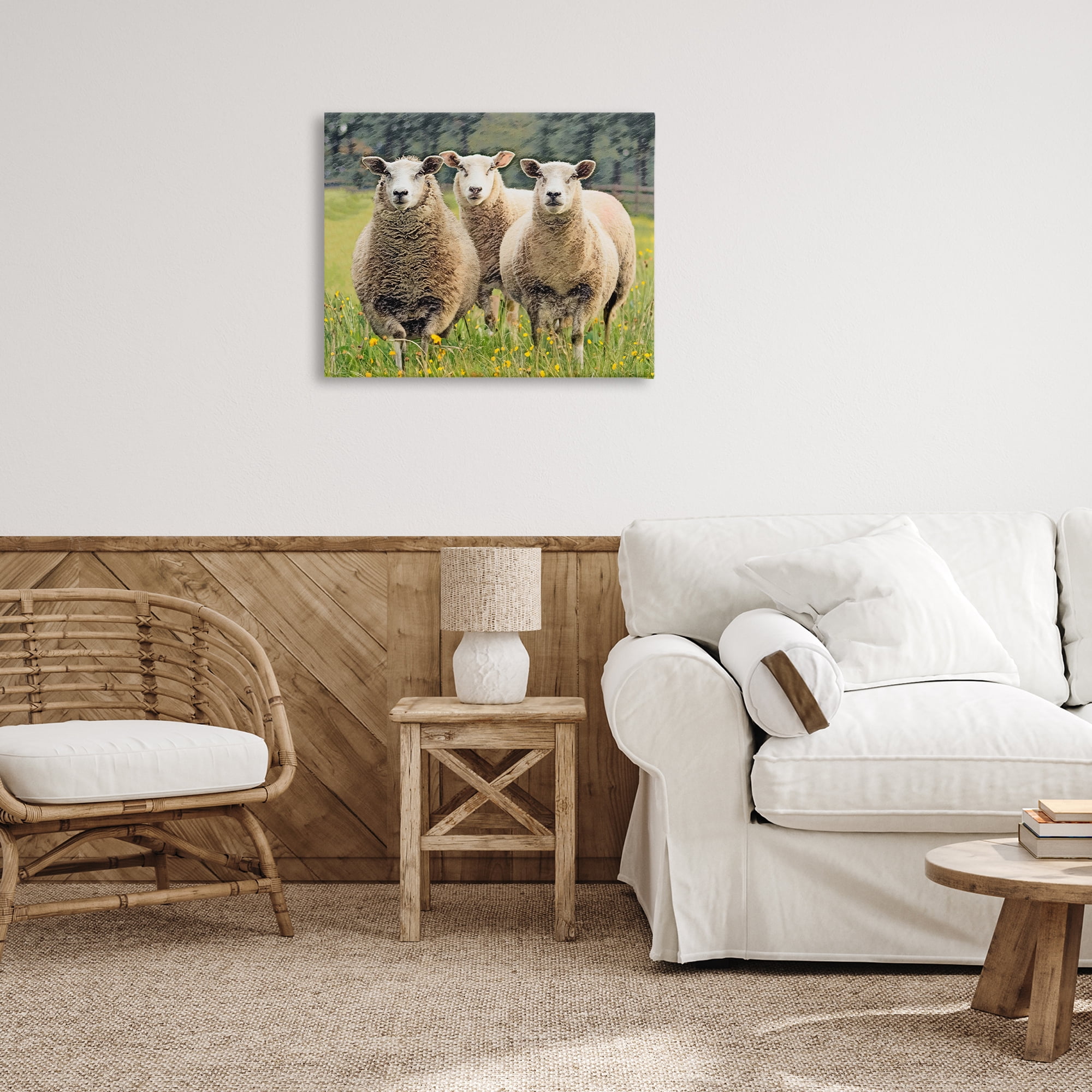 Stupell Industries Sheep Grazing in Grass Animals & Insects Painting Gallery Wrapped Canvas Art Print Wall Art, 30 x 24