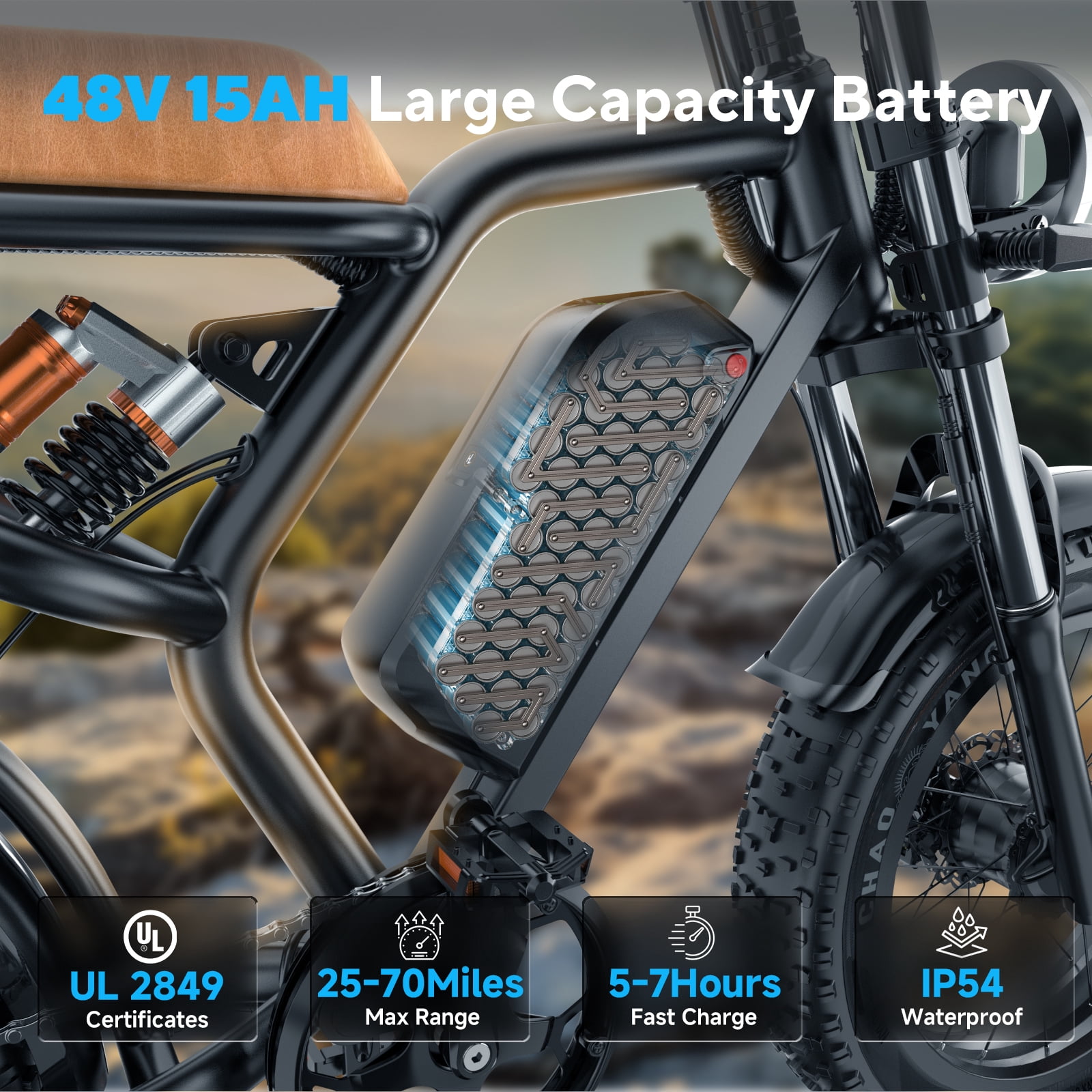 20"×4.0 Fat Tire Electric Mountain Bike for Adults, 1500W Peak Dual Motor, 48V 15Ah Removable Battery, UL2849 Certified Off-Road E-Bike