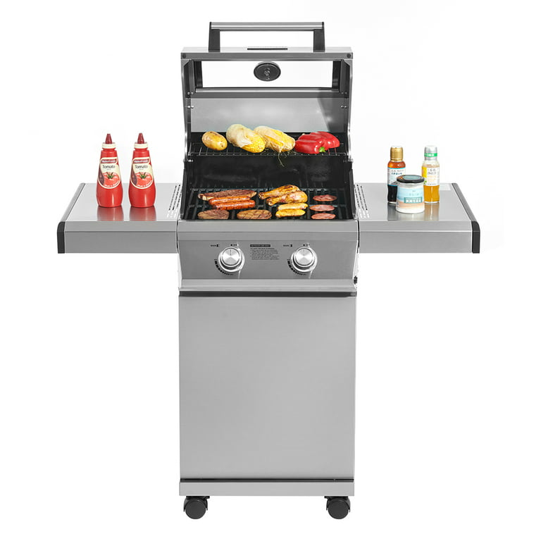 Monument Grills 2-Burner Portable Table Top Propane GAS Griddle in Stainless Steel with Locking Lid