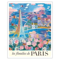 The Flowers of Paris France (Les floralies de Paris) - Eiffel Tower - Vintage Travel Poster by Raoul Dufy c.1959s - Fine Art Matte Paper Print (Unframed) 16x20in