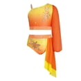 thumbnail image 5 of iiniim Girls Lyrical Dance Outfit One Shoulder Long Puff Sleeve Crop Top With Applique Asymmetrical Skirt Set Orange 10, 5 of 7