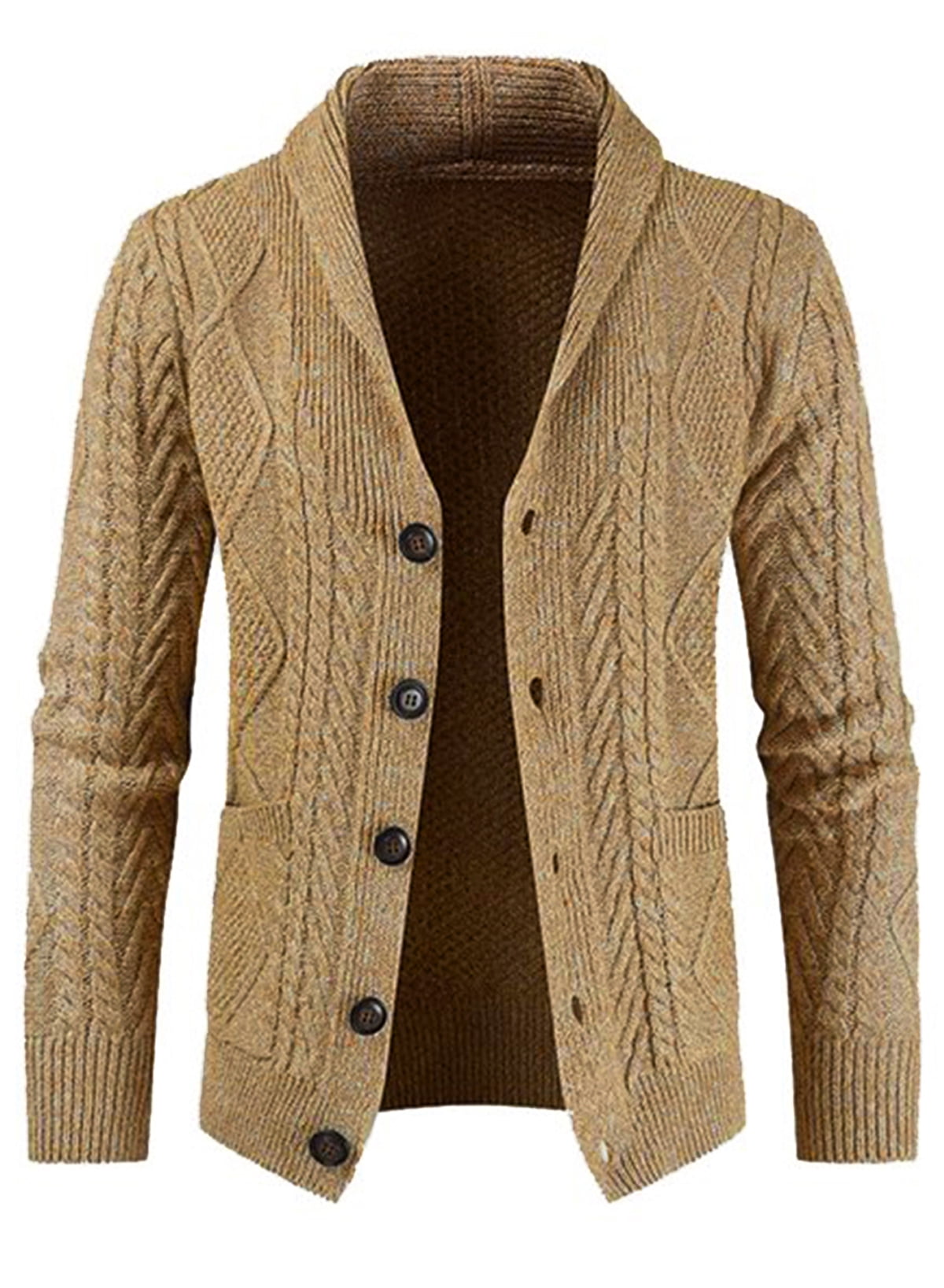 JMIERR Men's Casual Long Sleeve Cardigan Sweater Cable Knit Buttons ...