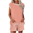 thumbnail image 2 of Gamivast Short Sets Women 2 Piece Outfits Contrast Trim Tee & Elastic Waist Shorts Two Piece Sets Polka Dot Print Soft Sleepwear Daily Summer Vacation Clothes, 2 of 5