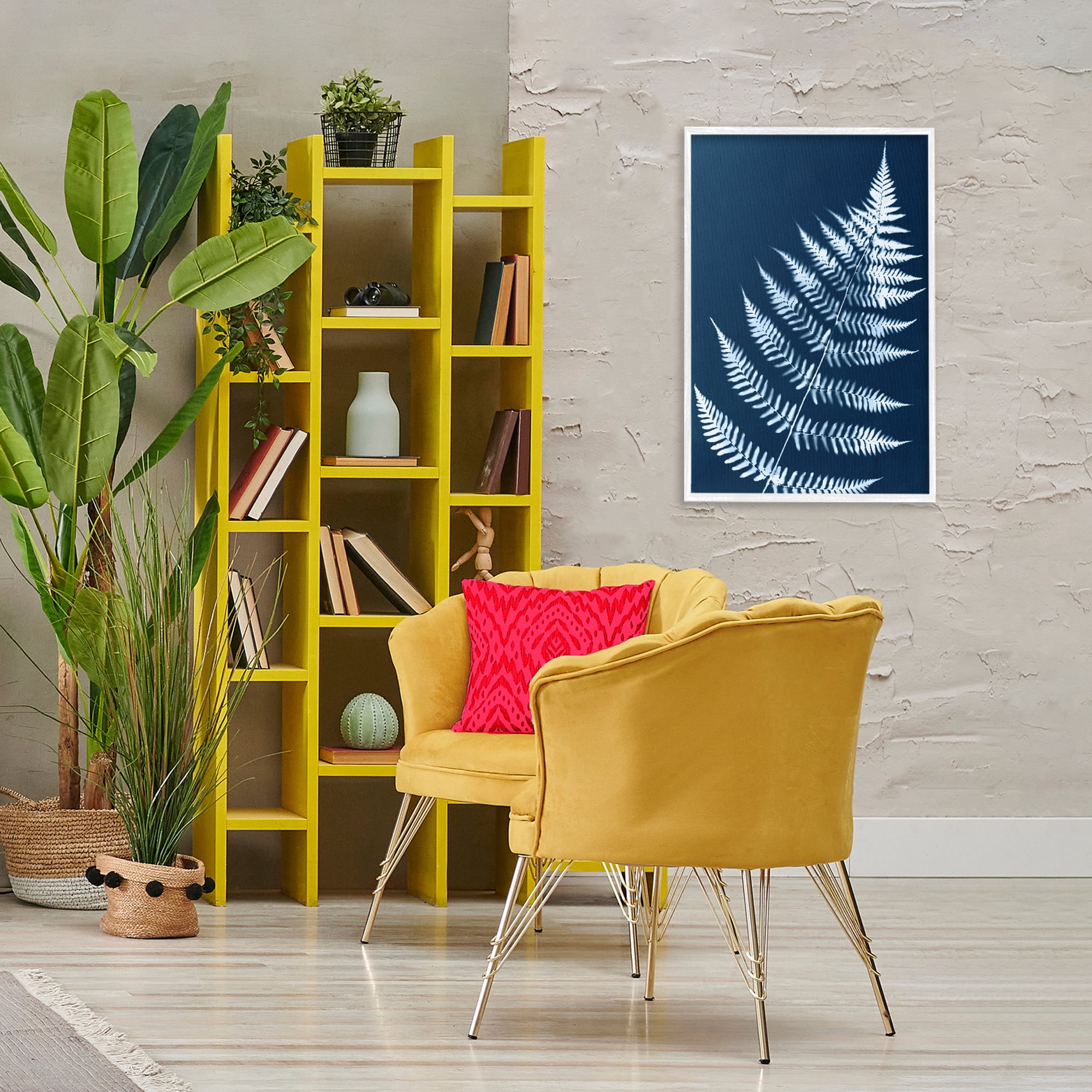 Stupell Industries Blue Fern Impression Botanical & Floral Painting White Framed Art Print Wall Art, 20 x 30