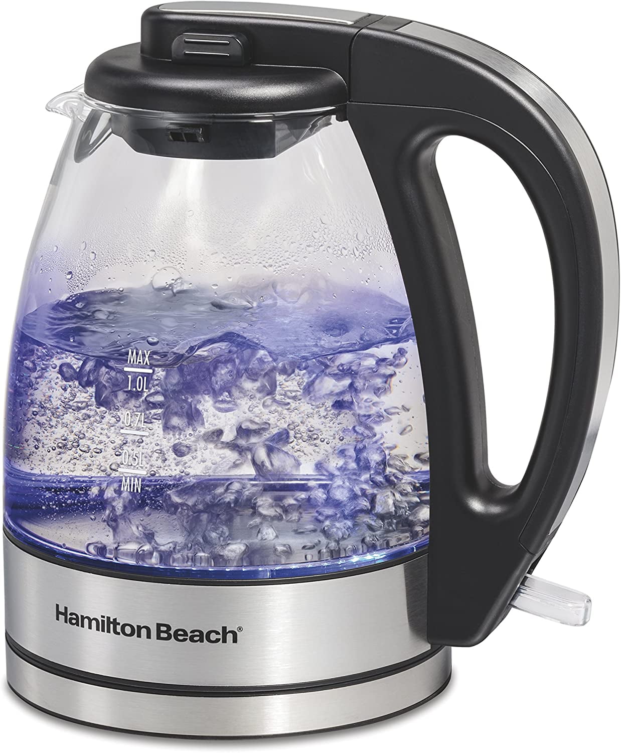 Hamilton Beach Modern Glass Electric Tea Kettle, Water Boiler & Heater, 1.7  L, LED Indicator, Cordless, Auto-Shutoff & Boil-Dry Protection (40867)