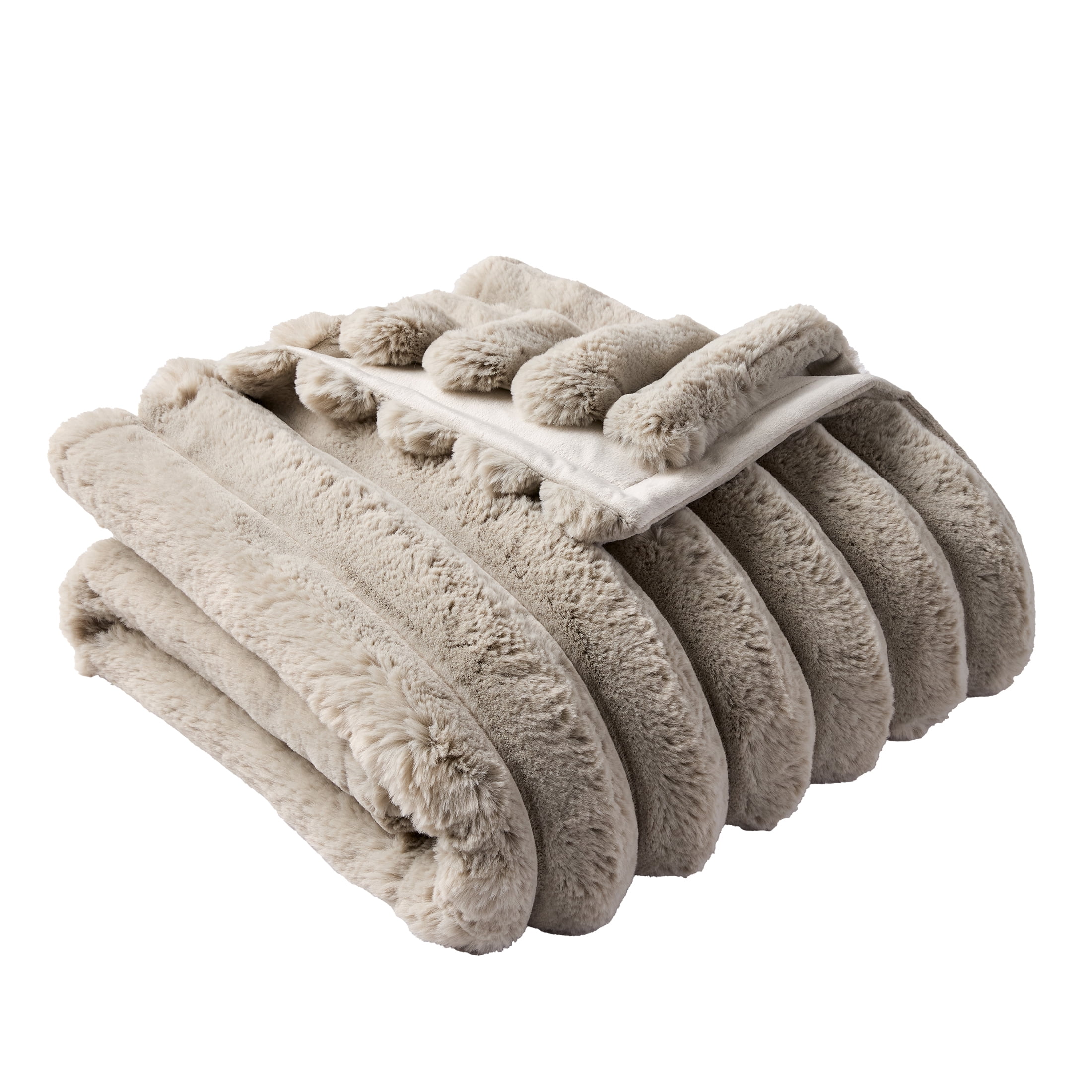 Better Homes & Gardens Grey Haze Exaggerated Channel Faux Fur Oversized Throw, 50 in x 72 in