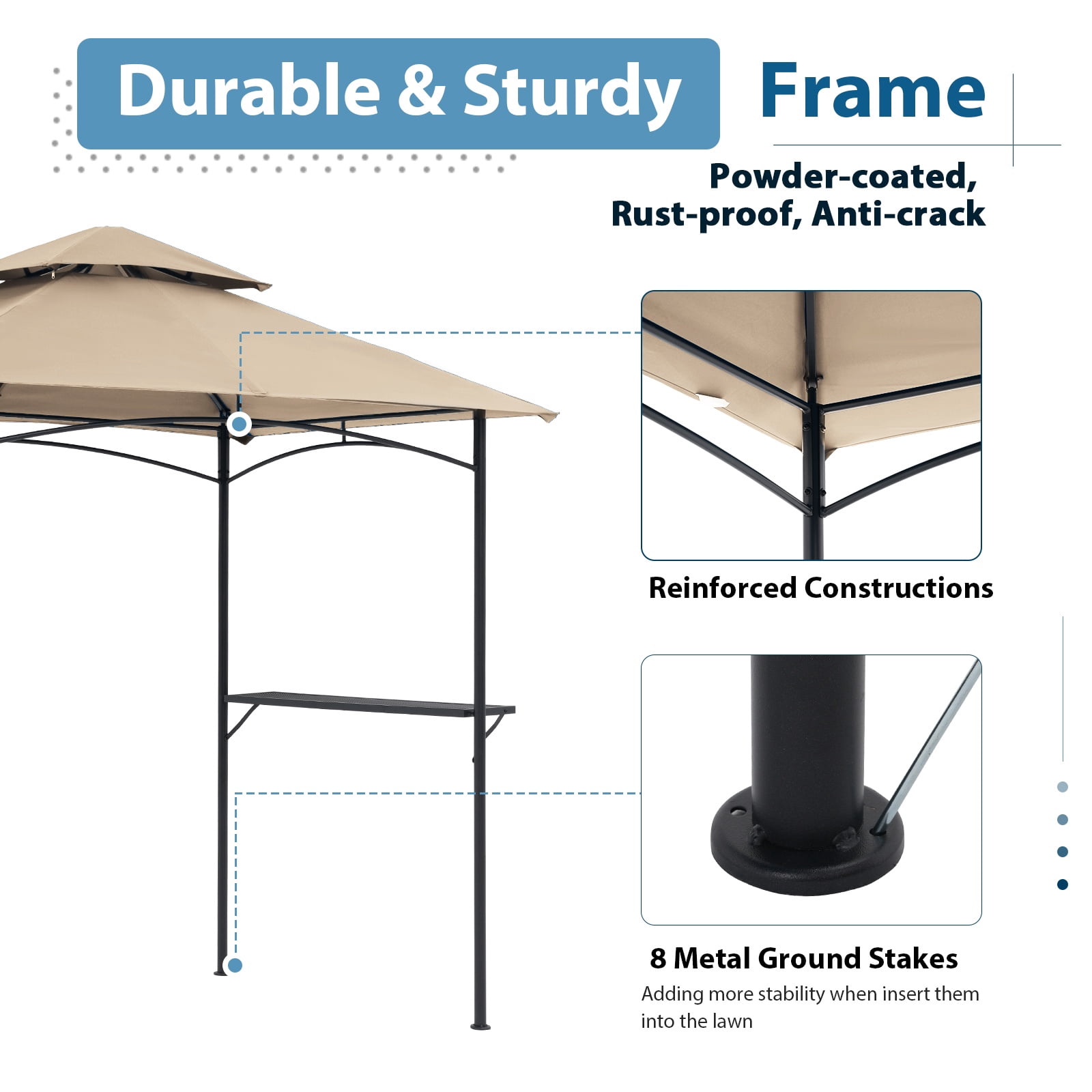 JOIVI Grill Gazebo 8 x 5 Double Tiered Outdoor BBQ Grill Patio Canopy, Backyard Barbeque Tent with Extra Shelves, Beige