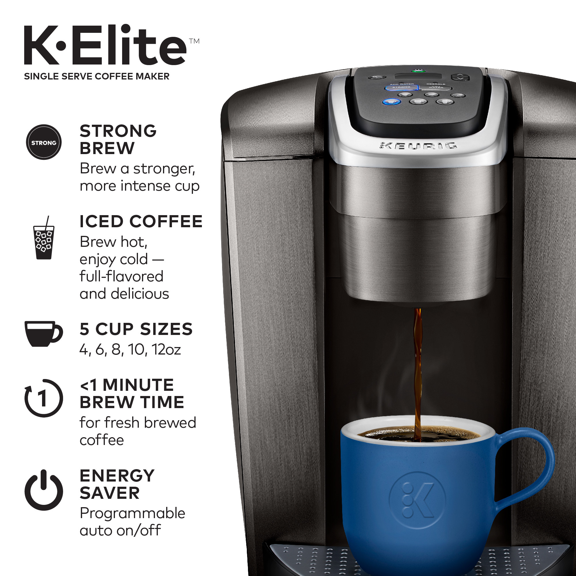 Keurig K-Elite Single-Serve K-Cup Pod Coffee Maker, Brushed Slate - image 4 of 16