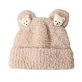 thumbnail image 2 of dianhelloya Women Thick Hat Cartoon Ear Decor Soft Plush Windproof Warm Solid Color Knitted Elastic Anti-slip Lady Beanie Winter Headwear Beige, 2 of 8
