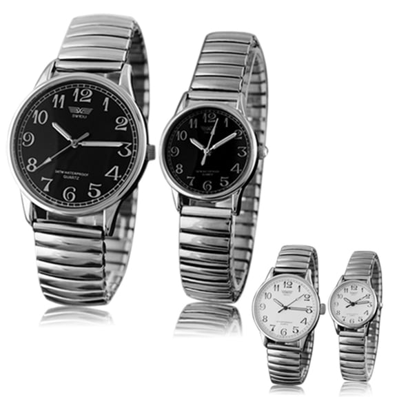 Deyuer Men's Women's Couple Lover Elastic Alloy Quartz Analog Wrist Watch Fashion Gift