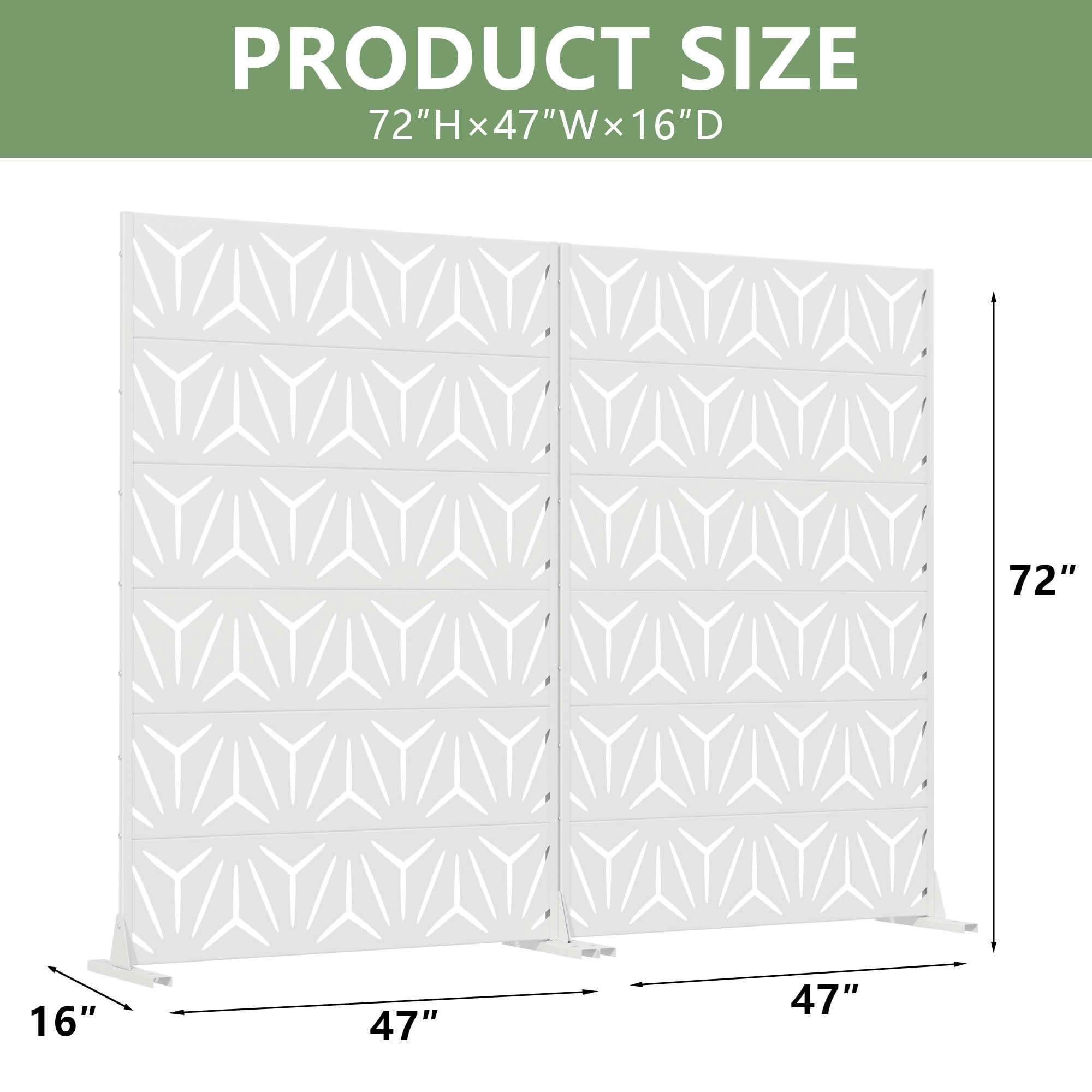 MAYEERTY 2-Piece Outdoor Metal Privacy Screen 6ft × 4ft White, 6-Panel Geometric Y-Pattern Decorative Screen for Patio