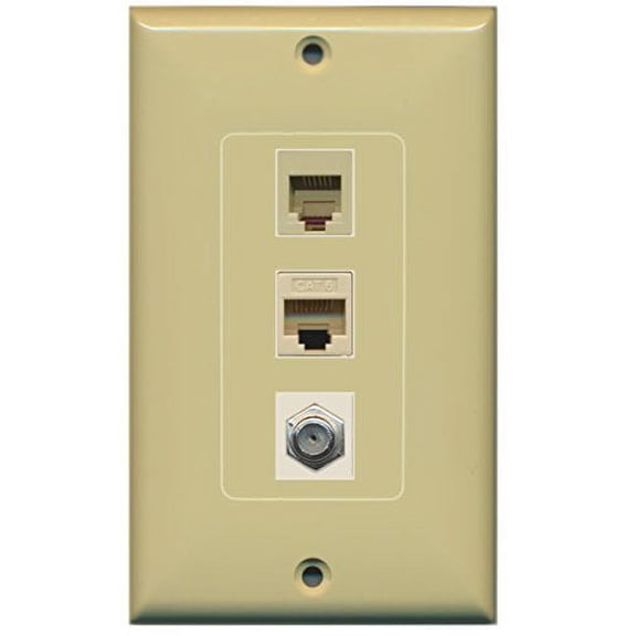 RiteAV - 1 Port Coax Cable TV- F-Type Phone RJ11 RJ12 and Cat6 Ethernet Decorative Wall Plate - Ivory