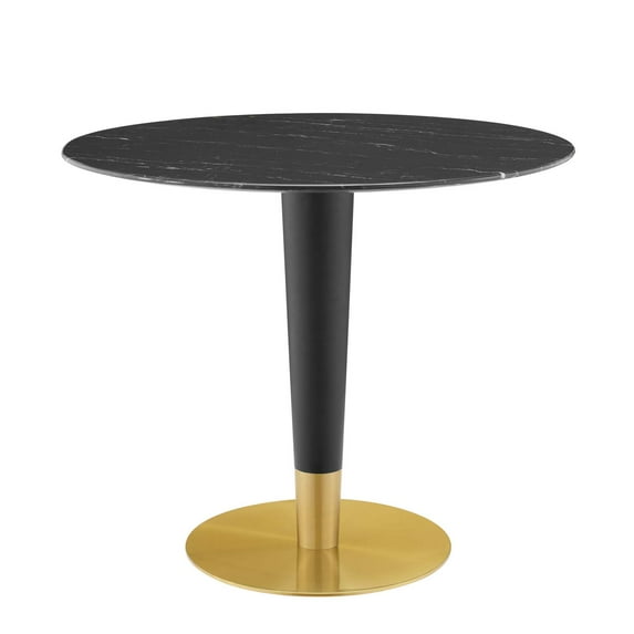 Dining Table, Round, Artificial Marble, Metal Steel, Gold Black, Modern Contemporary Urban Design, Kitchen Room Cafe Bistro Restaurant Hospitality