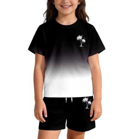 Kcolen Girls Spring Outfits 5T Kids 2 Piece Casual Set Short Sleeve Top & Shorts Cute Pattern Soft Summer Outfit for Boys Girls