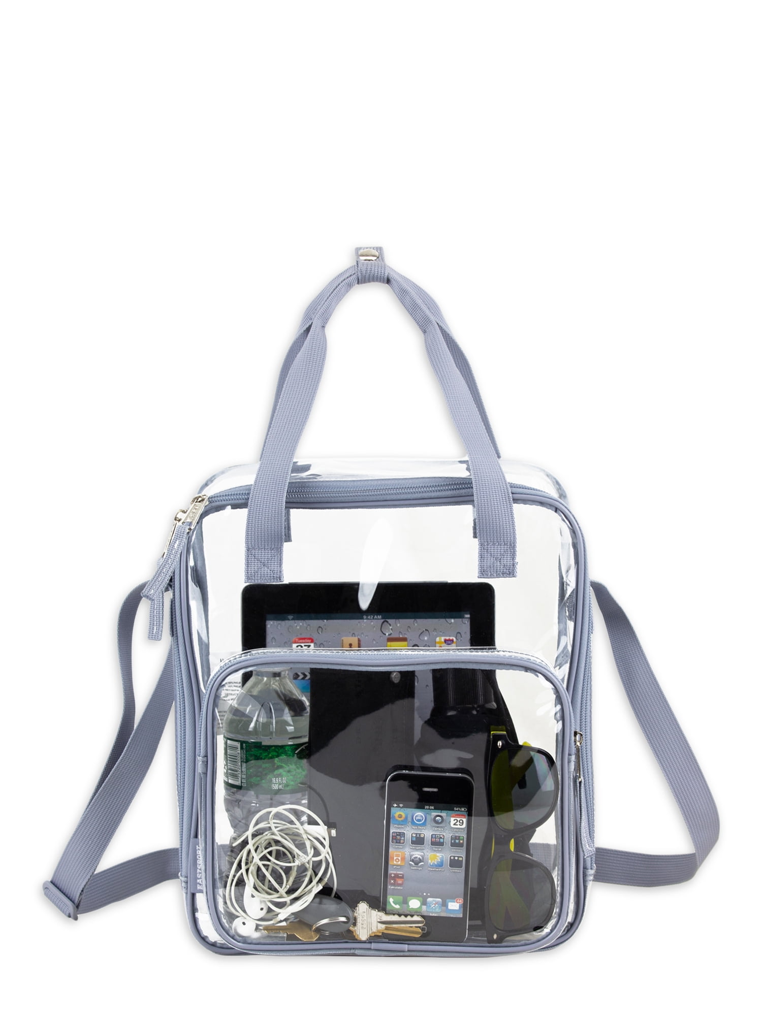 Eastsport Unisex Clear Double Handle Stadium Approved Tote, Grey Trim