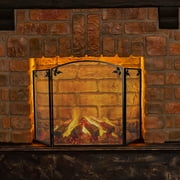 Lavish Home 3 Panel Foldable Black Fireplace Screen - Arched Fireplace Gate with Classic Leaf Motif Protective Mesh