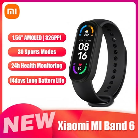 Xiaomi Mi Band 6 Smart Wristband 1.56 inch Color Screen Miband with Magnetic Charging 30 Sports Modes Remote Camera Bluetooth 5.0 Global Version Compatible With Android iOS Phones - Black