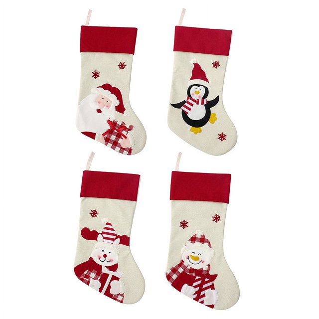 Calcetines navideños Chimenea Juego de 4 calcetines navideños Familia infantil Calcetines navideños rojos Decoración navideña