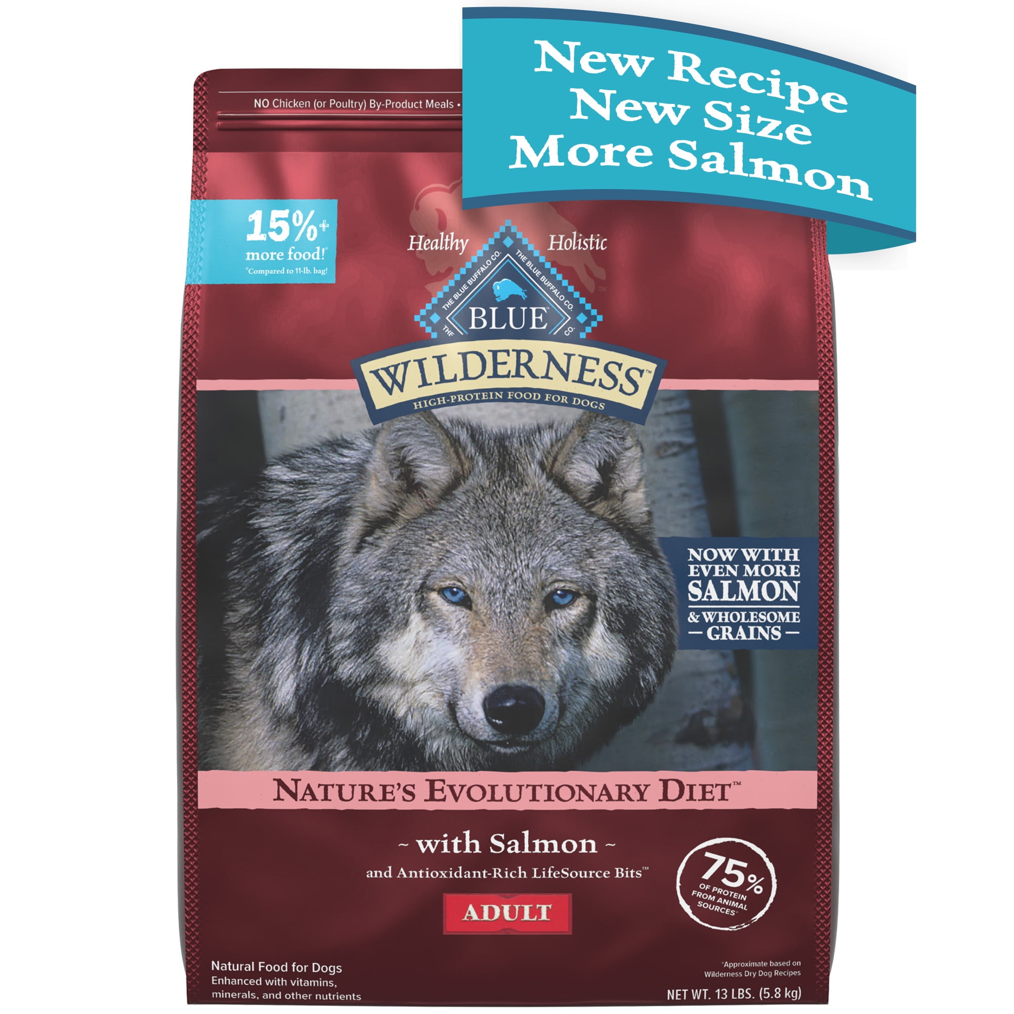 Blue Buffalo Wilderness High Protein Natural Adult Dry Dog Food plus Wholesome Grains, Salmon 13 lb bag