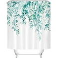 thumbnail image 4 of Navy Blue Eucalyptus Shower Curtain, Watercolor Plant Leaves with Floral Bathroom Shower Curtain Set with Hooks, 72x72, 4 of 6