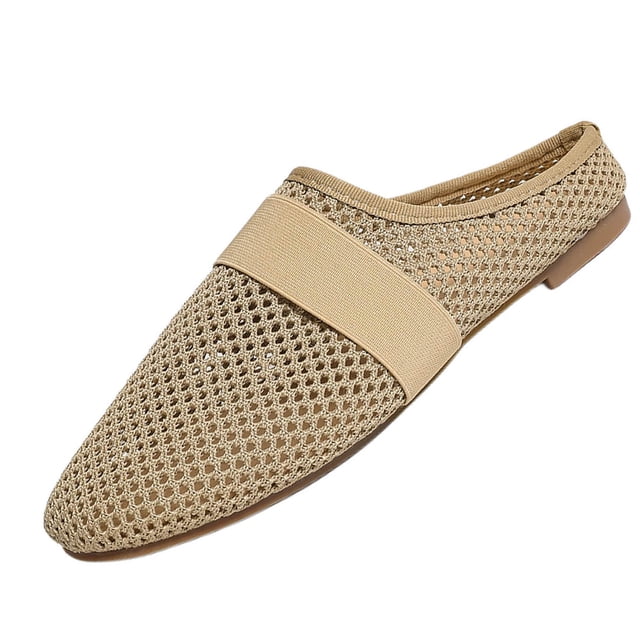 Mujeres Zapatillas de Verano de Moda Casual Transpirable Malla de Punto Cabeza Redonda Cerrada-Dedo Del Pie Deslizamiento en Mulas con Correa Elástica Tela de Malla Negra