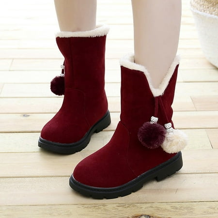 

Children Kids Baby Girls Winter Warm Solid Hairball Snow Short Boots Casaul Shoes