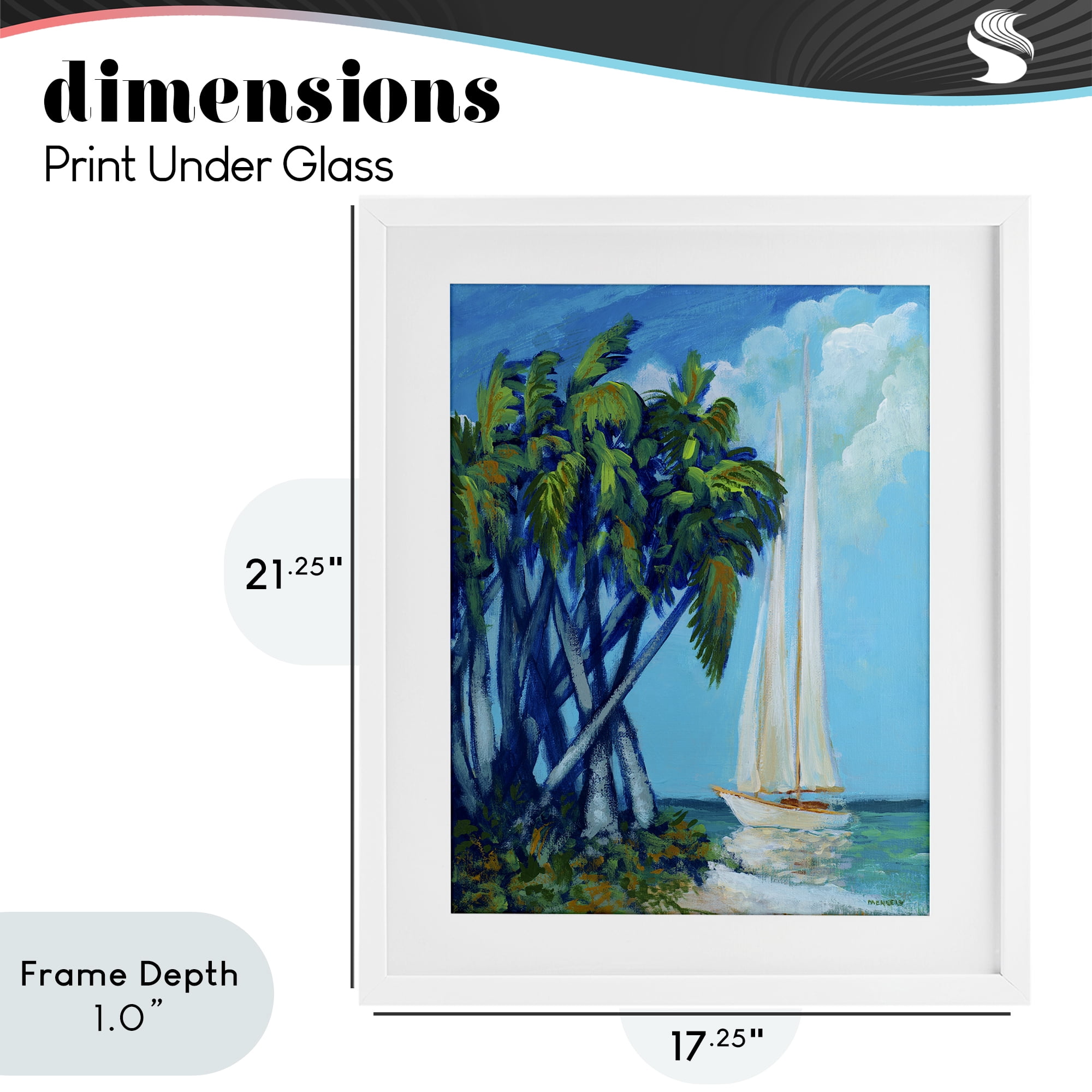 Stupell Industries Sailboat & Twisted Palms White Framed Print Under Glass, design by Dan Meneely