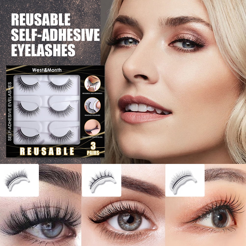 3 Pair Self Adhesive Eyelashes No Eyeliner or Glue Needed Reusable Natural False Eyelashes Gift for Women Natural Look