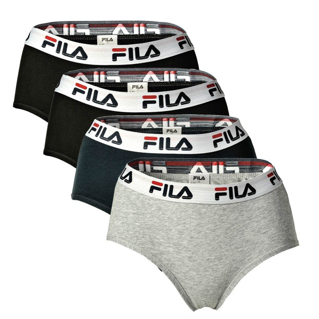 FILA Women's Hipster - 4 paquetes de calzoncillos, cintura con logotipo, algodón elástico, unicolor Negro/Gris/Marino XL (X-Large)