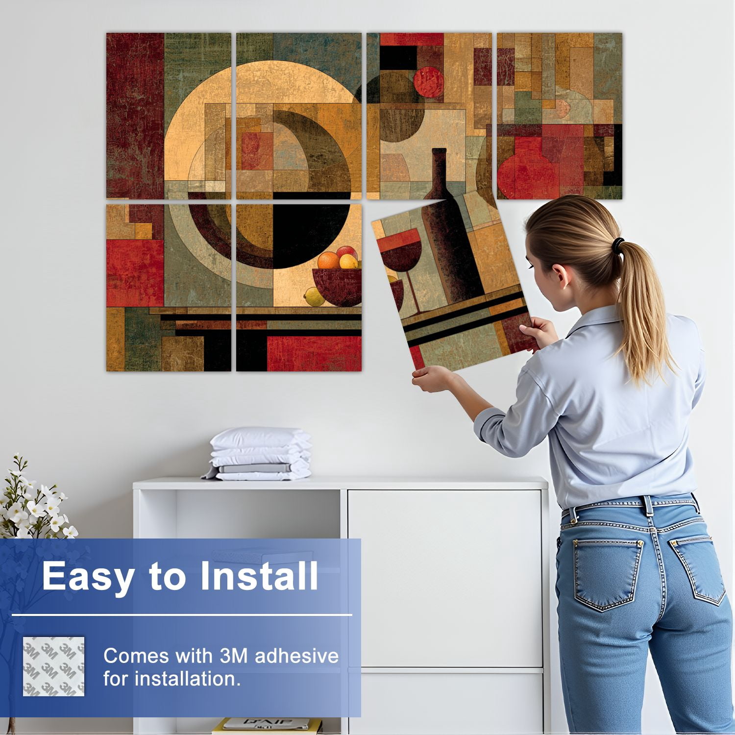 8 Pack Art Acoustic Panels Sound Absorbing Kitchen Living Room Dining Room Wine Glass Mural Still Life Abstract Decorative Soundproof Wall Panels Self Adhesive for Nursery Game Room Bedroom 48"x32"