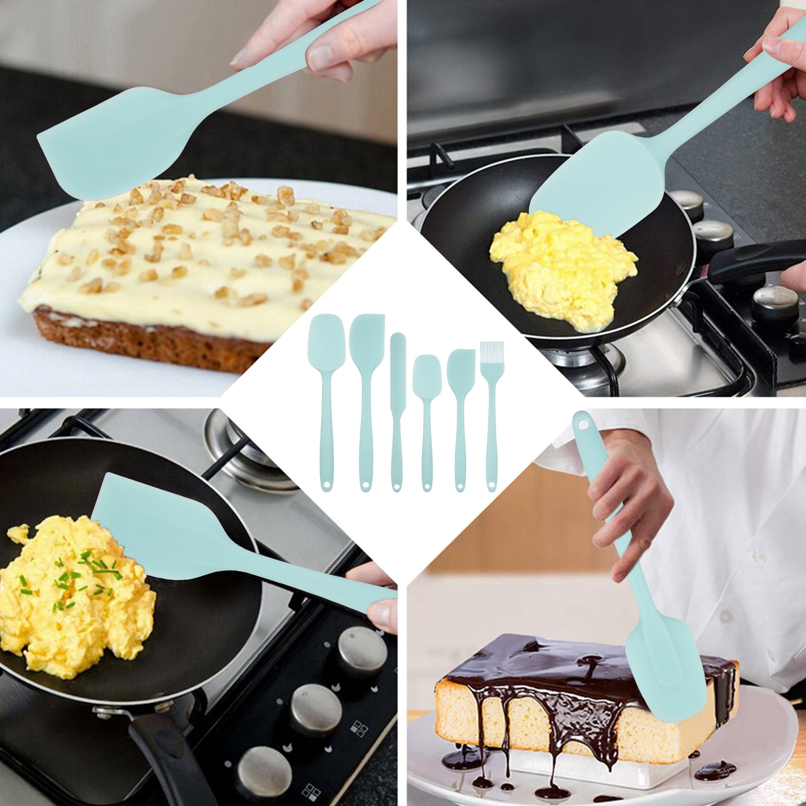 AOWOO Silicone Spatula Set of 6, Food Grade Rubber Spatulas and Cooking Utensils, Heat-Resistant Kitchen Non Stick Utensils for Cooking, Baking, Mixing, Scraping, BPA-Free, Dishwasher Safe