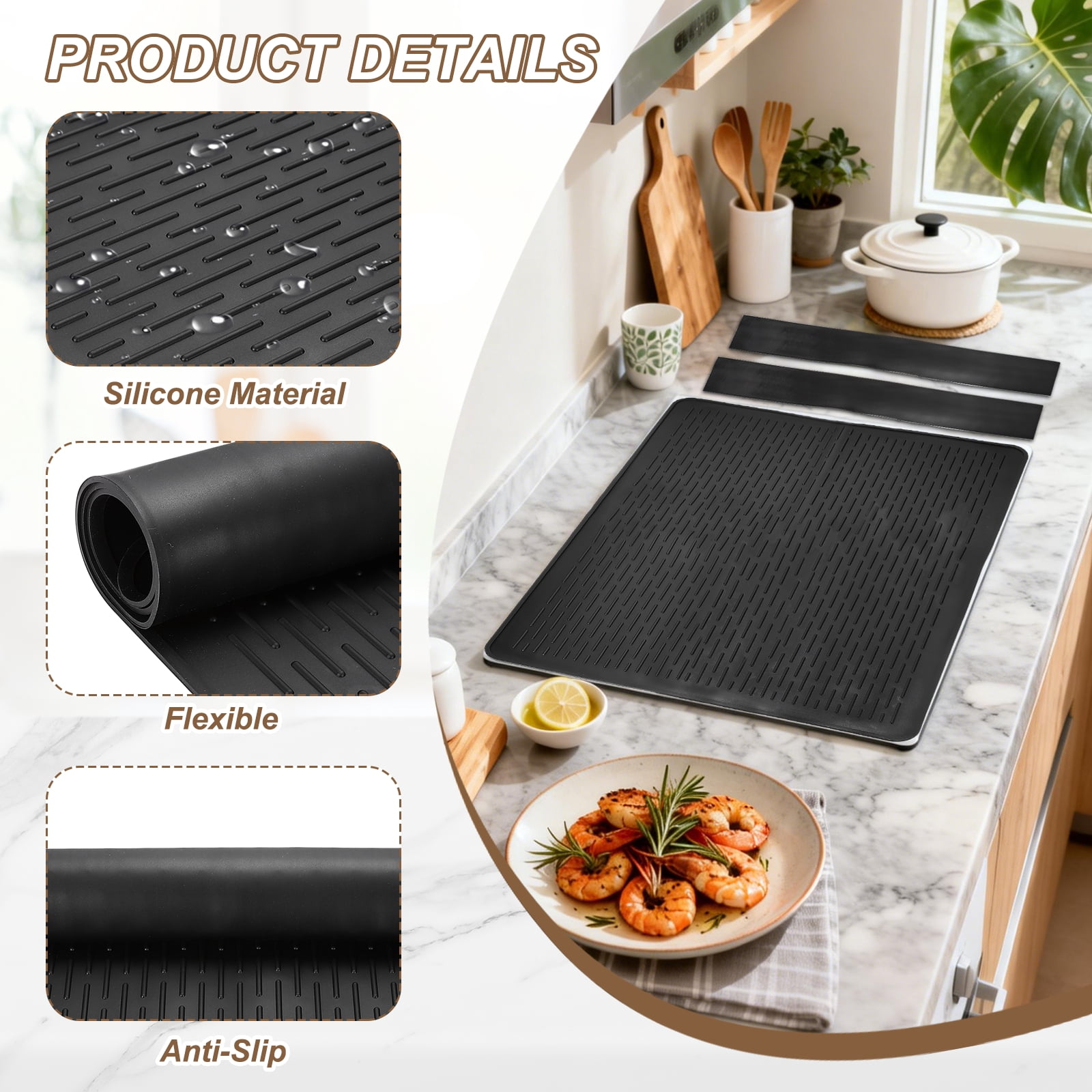 Uxcell Stove Top Cover for Electric Stove, 27.6" x 19.7" Silicone Glass Cooktop Protector Range Mats Diagonal Stripe with Silicone Gap Cover for Kitchen Oven Counter Cooktop, Black