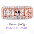 thumbnail image 2 of Oval-cut Morganite Gemstone Band Ring, 14k Rose Gold Plated on 925 Sterling Silver, 2 of 8