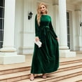 thumbnail image 5 of Women'S Elegant Velvet Belted Pleated Long Sleeve Cocktail Party Formal Wedding Guest A-Line Maxi Long Dress Green XXL, 5 of 8