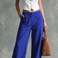 thumbnail image 4 of JUUNthy Womens Wide Leg Pants, Front Patch Pocket Button Closure High Waist Summer Pants for Daily Holiday Travel Wear Blue M, 4 of 5