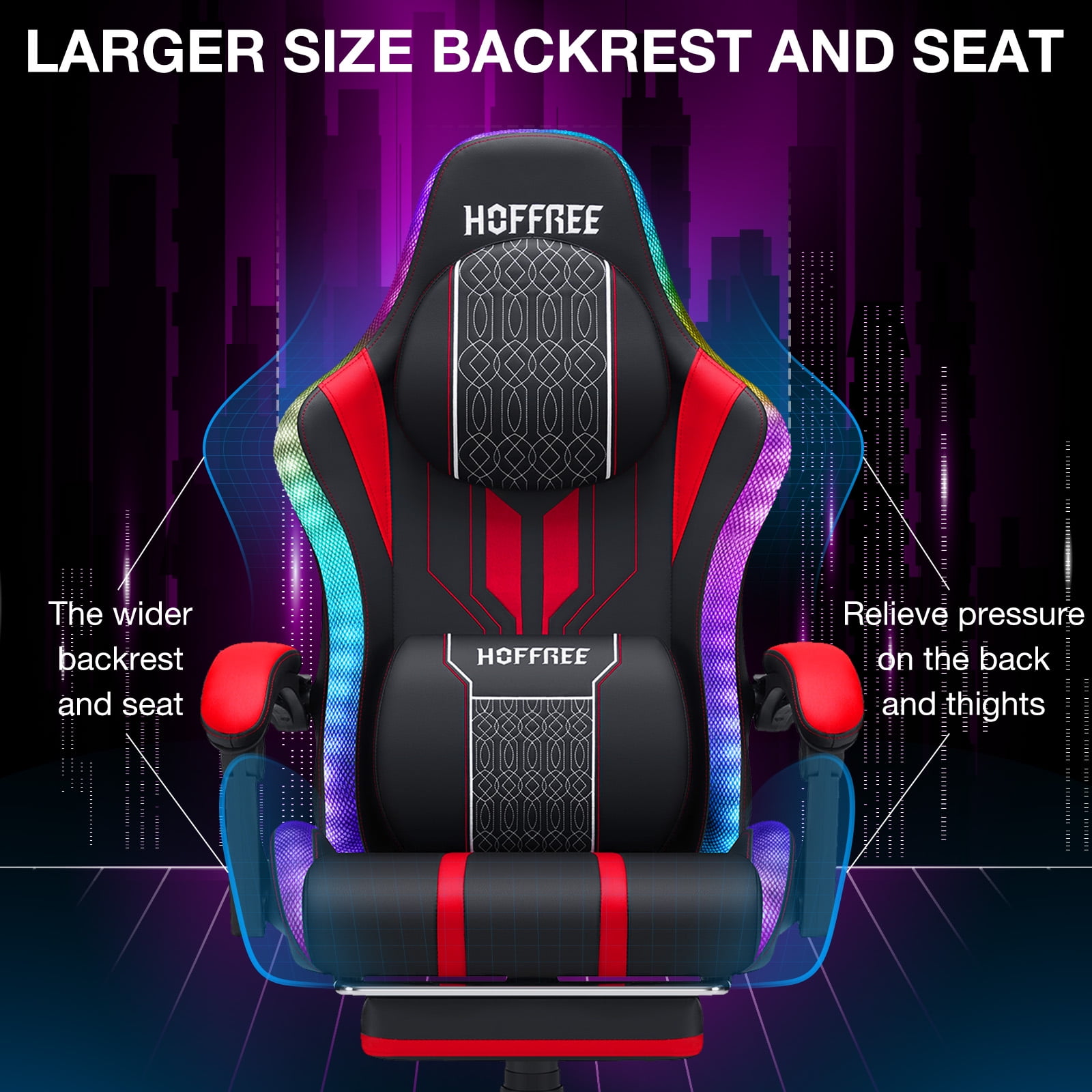 Hoffree Big and Tall Gaming Chair with Speakers Office Chair with Footrest Heavy Duty Gamer Chair with Lumbar Support Height Adjustable 360-Swivel Seat and Headrest for Adults, 400lbs