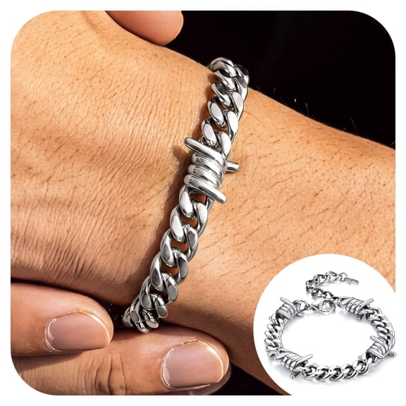 Bandmax 9MM Thorns Cuban Link Chain Bracelet for Men Dad Son Father's Day Graduation Gift Stainless Steel Curb Chain Bracelet for Women Punk Jewelry