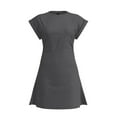 thumbnail image 3 of 2025 Women's Slim Solid Pleated Dress - V Neck, Short Sleeve, Mini Length with Ribbed Seamless Design, 3 of 4